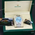 High Quality Replica ROLEX Explorer Silver Five-Bead 316L Stainless Steel Strap Honeycomb Light Blue Face Silver Case Watch 40mm